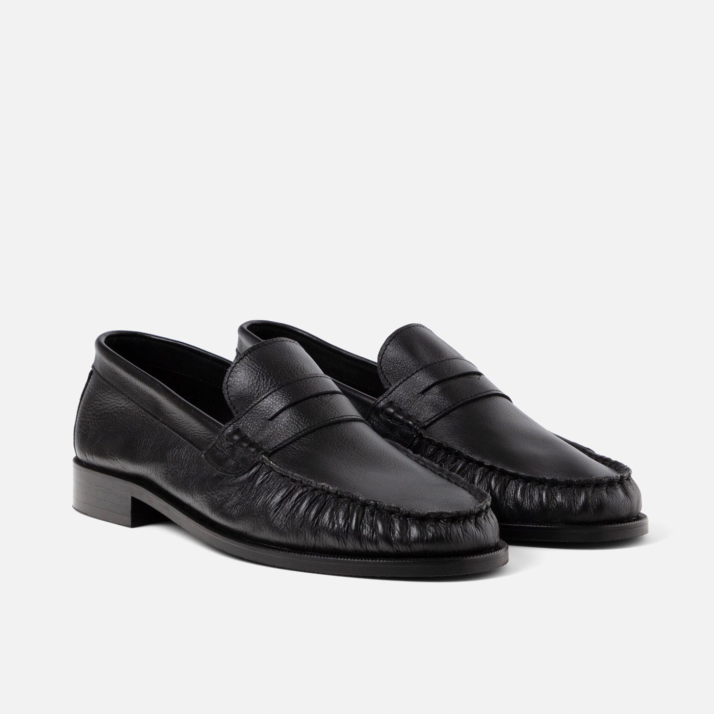 Ezra Black Tumbled Leather Pleated Ruched Loafer - Men's
