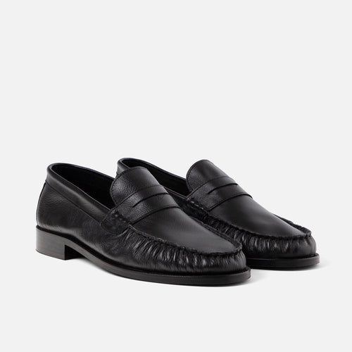 Ezra Black Tumbled Leather Pleated Ruched Loafer - Men's Ezra Black Tumbled Leather Pleated Ruched Loafer - Men's