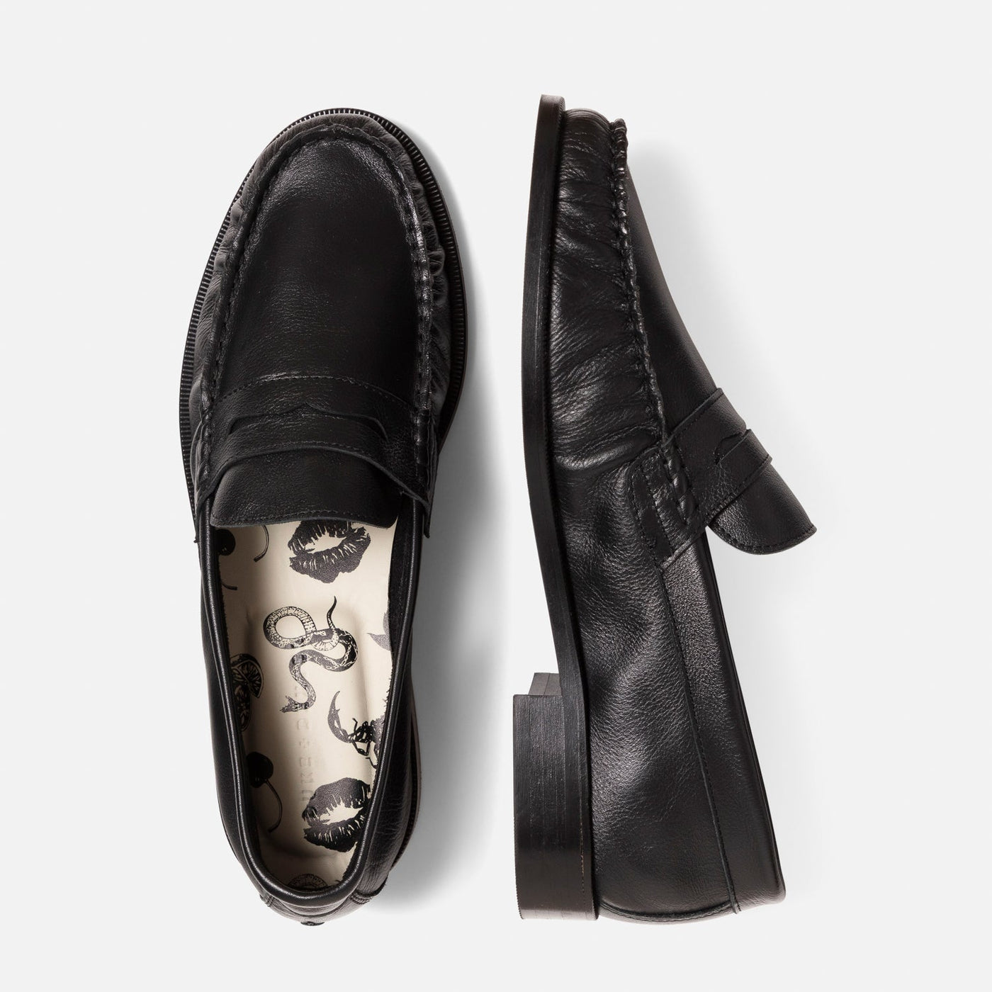 Ezra Black Tumbled Leather Pleated Ruched Loafer - Men's | DUKE +