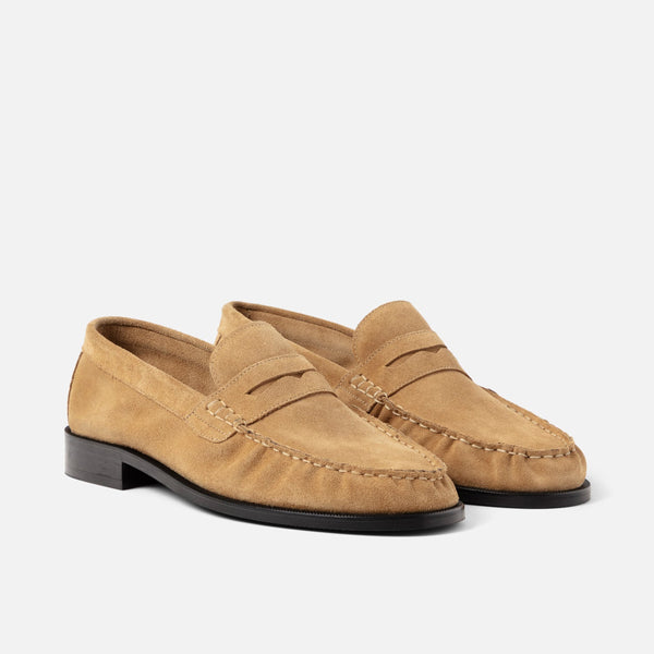 Ezra Tan Suede Pleated Penny Loafer - Men's