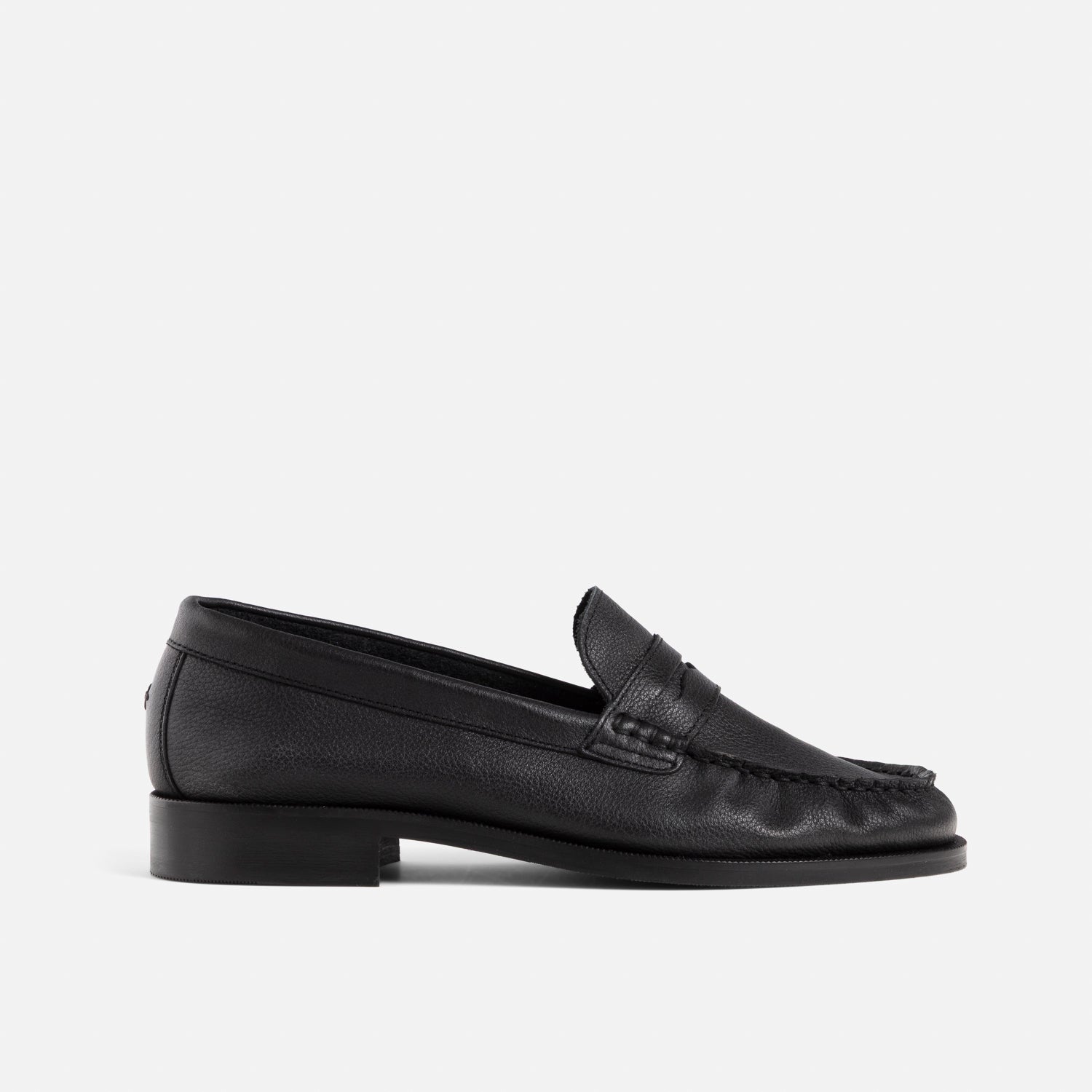 Ezra Black Tumbled Leather Ruched Loafer - Women's | DUKE + DEXTER