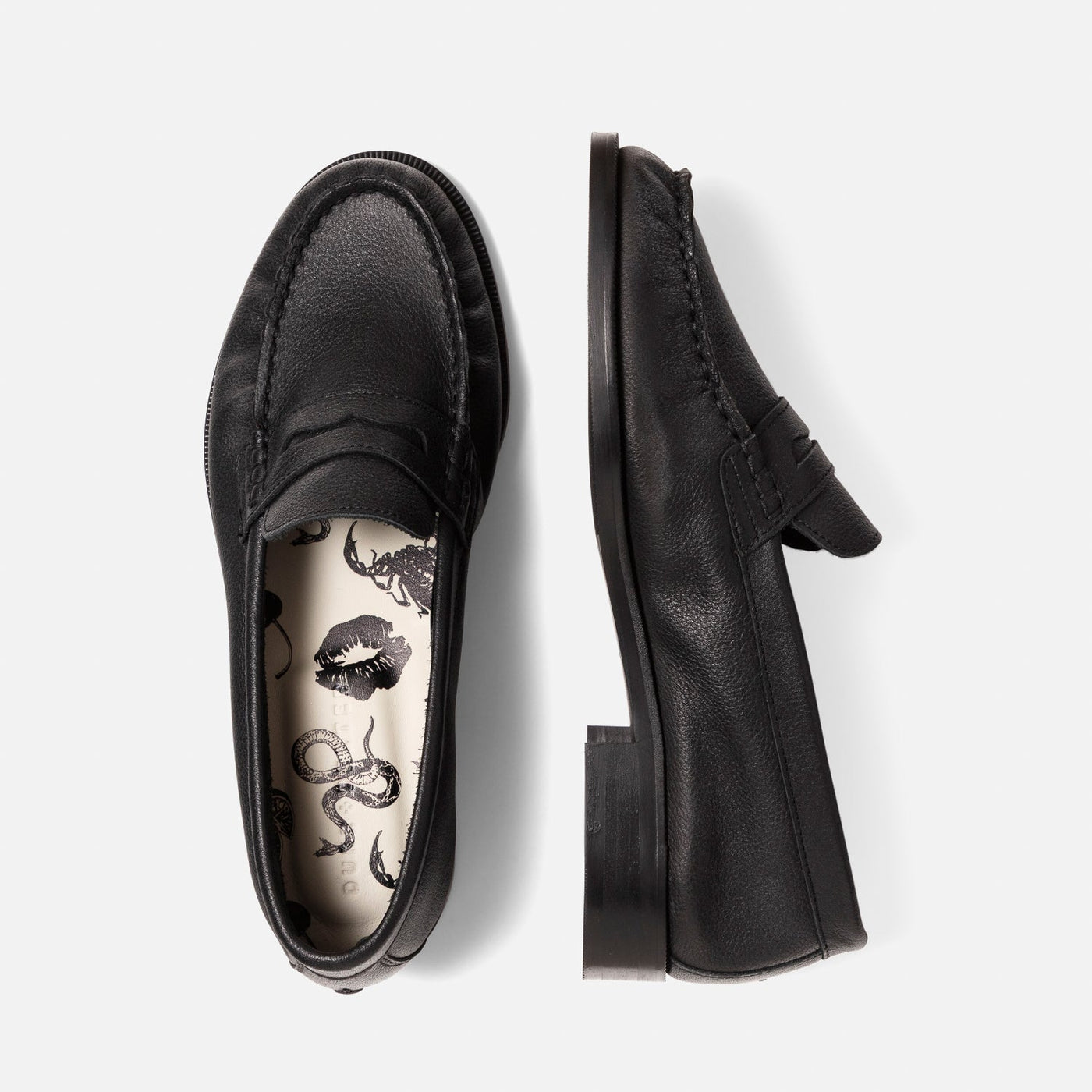 Ezra Black Tumbled Leather Ruched Loafer - Women's | DUKE + DEXTER