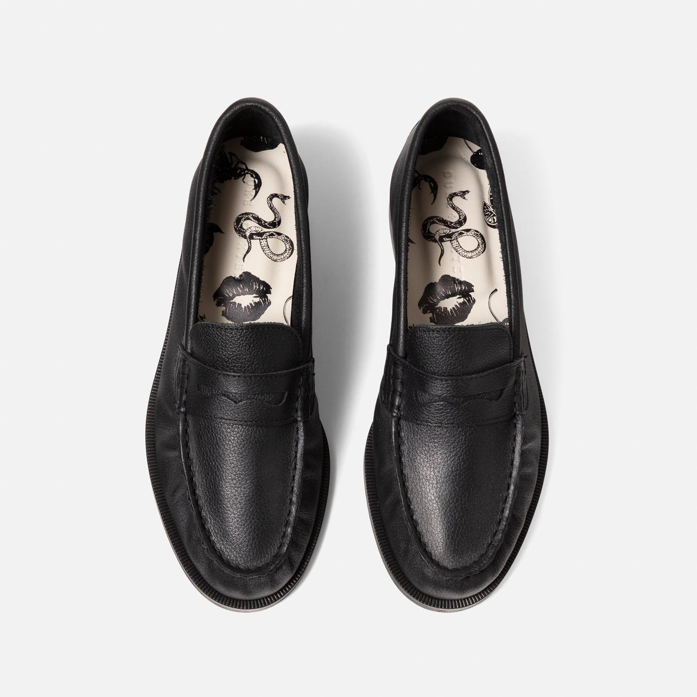 Ezra Black Tumbled Leather Ruched Loafer - Women's | DUKE + DEXTER