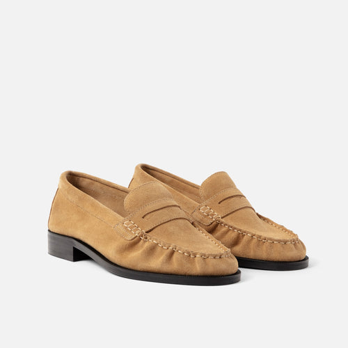 Duke + Dexter, Women's Ezra Tan Suede Ruched Loafer