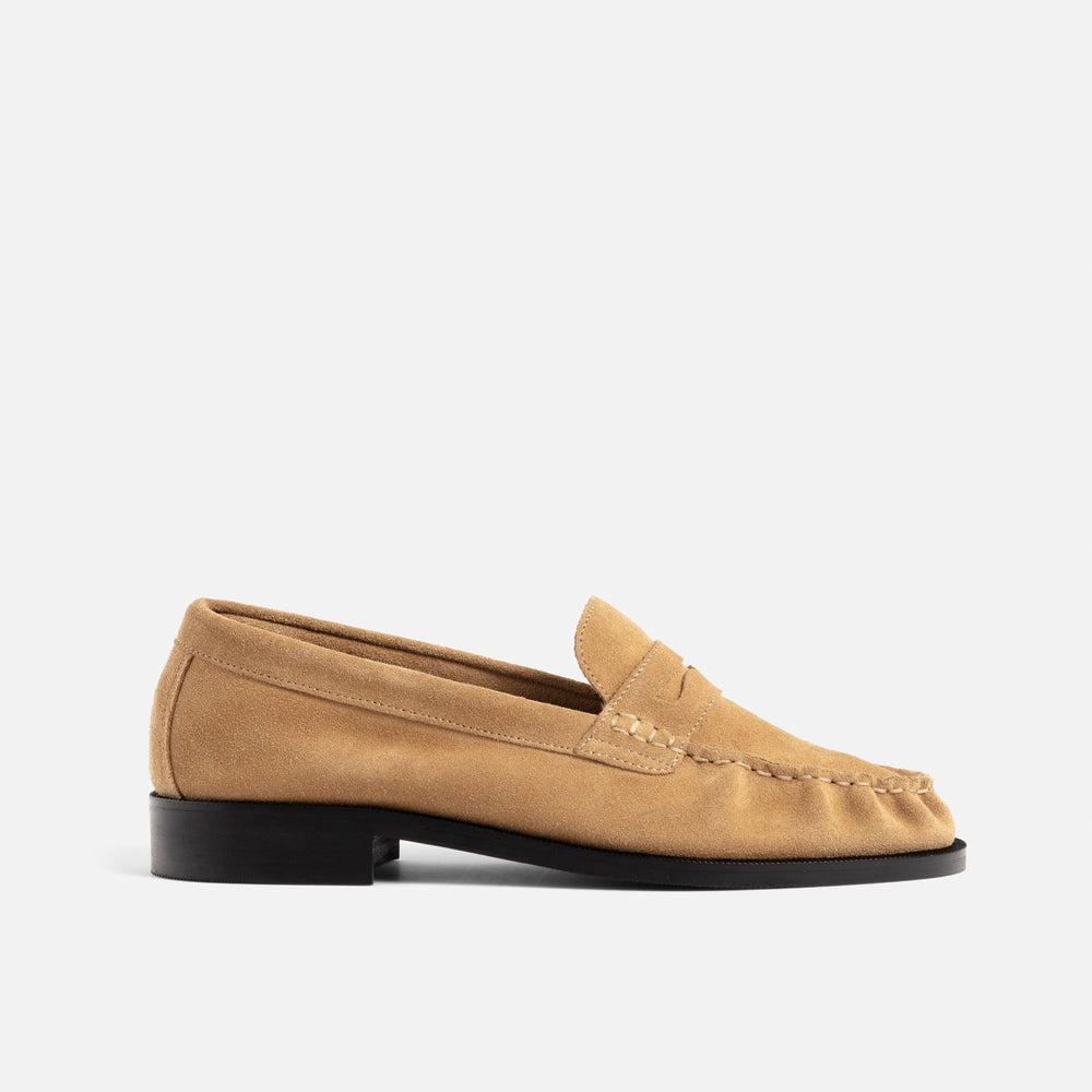 women's dress loafers Ezra Tan Suede Pleated Ruched Loafer - Women's