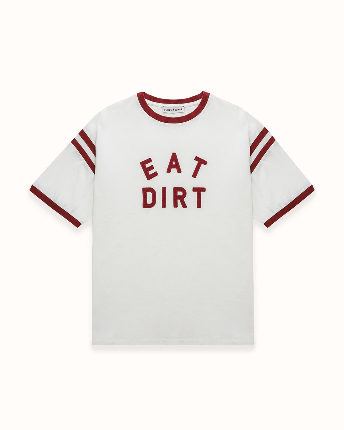Eat Dirt Vintage White + Burgundy College T-Shirt