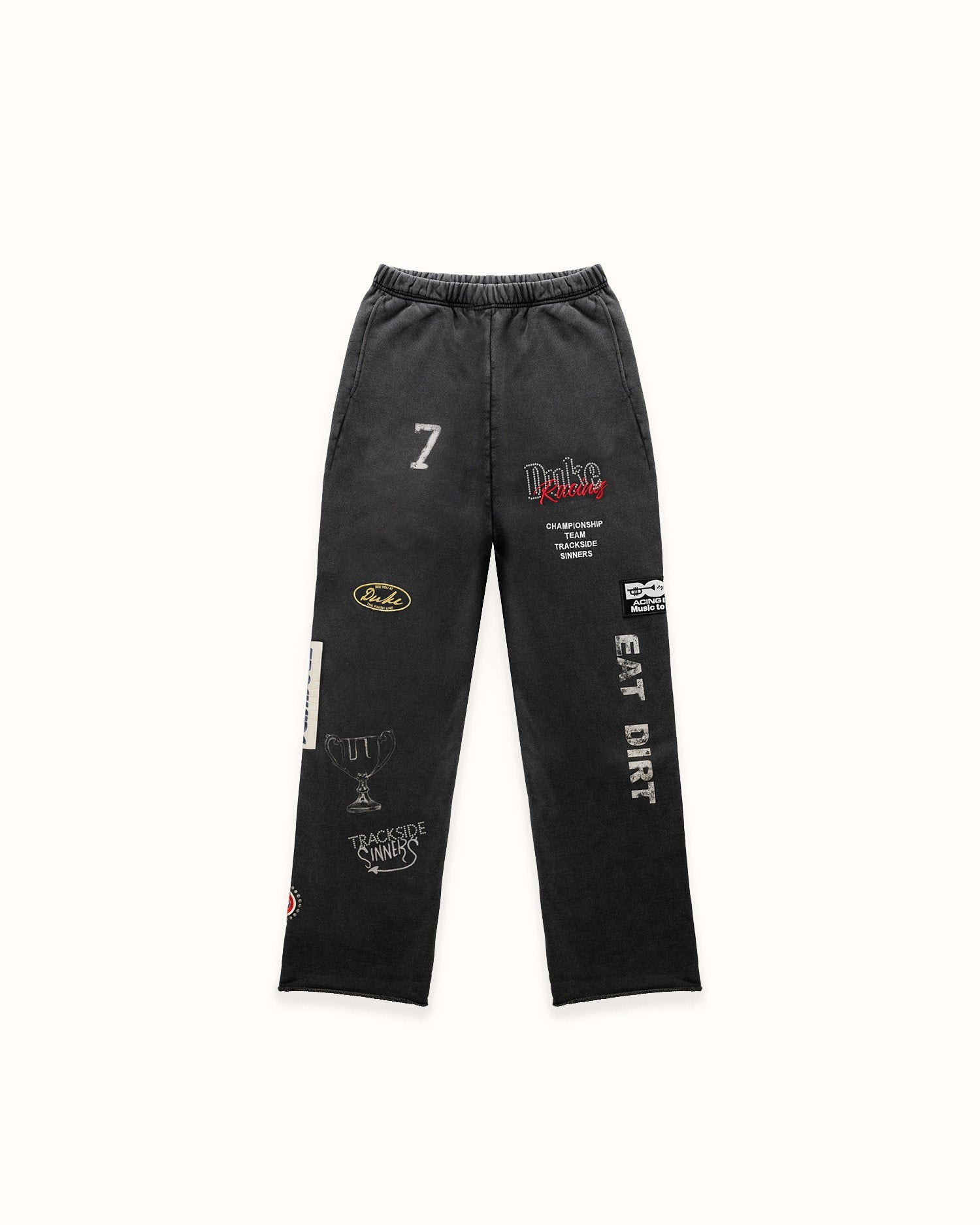 DR4 Embroidered Washed Black Sweat Pant | DUKE + DEXTER