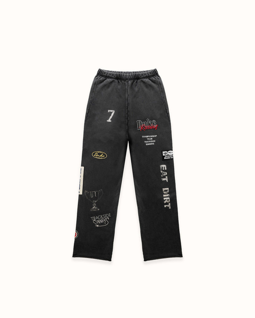 DR4 Embroidered Washed Black Sweat Pant | DUKE + DEXTER