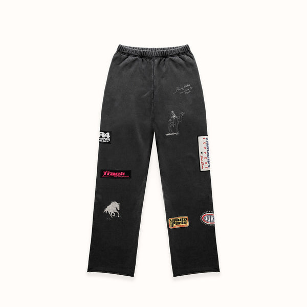 DR4 Embroidered Washed Black Sweat Pant