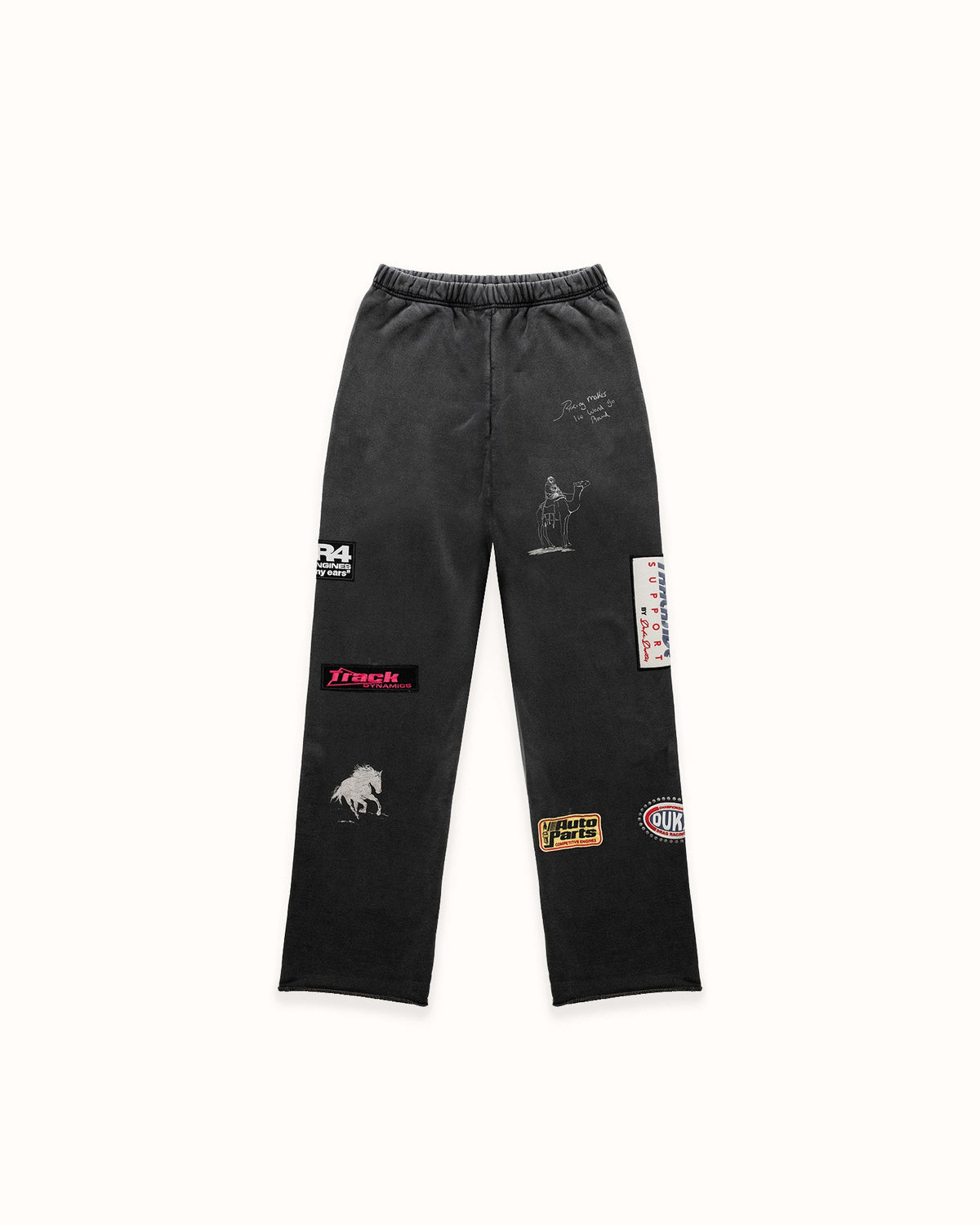 DR4 Embroidered Washed Black Sweat Pant