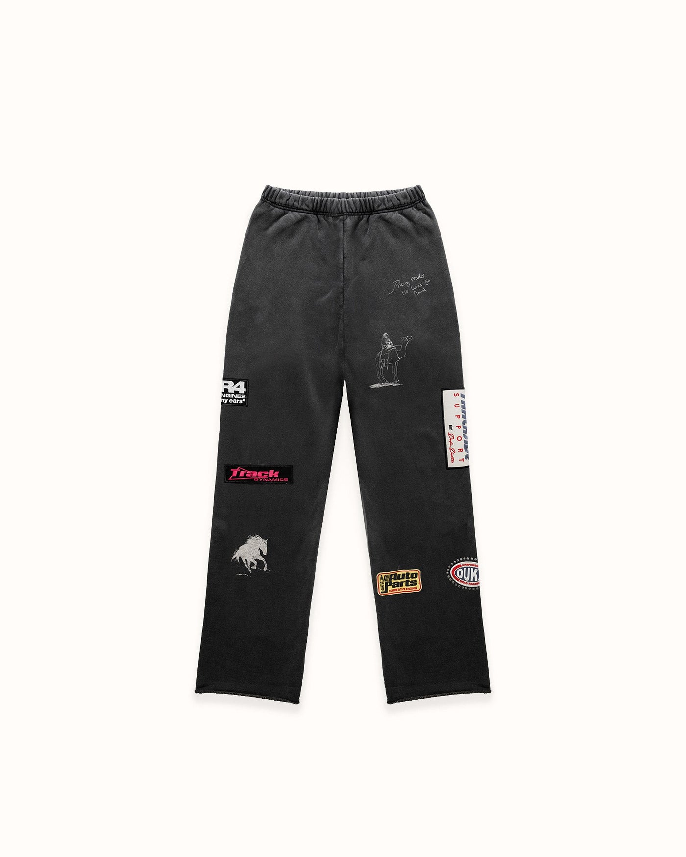 DR4 Embroidered Washed Black Sweat Pant | DUKE + DEXTER