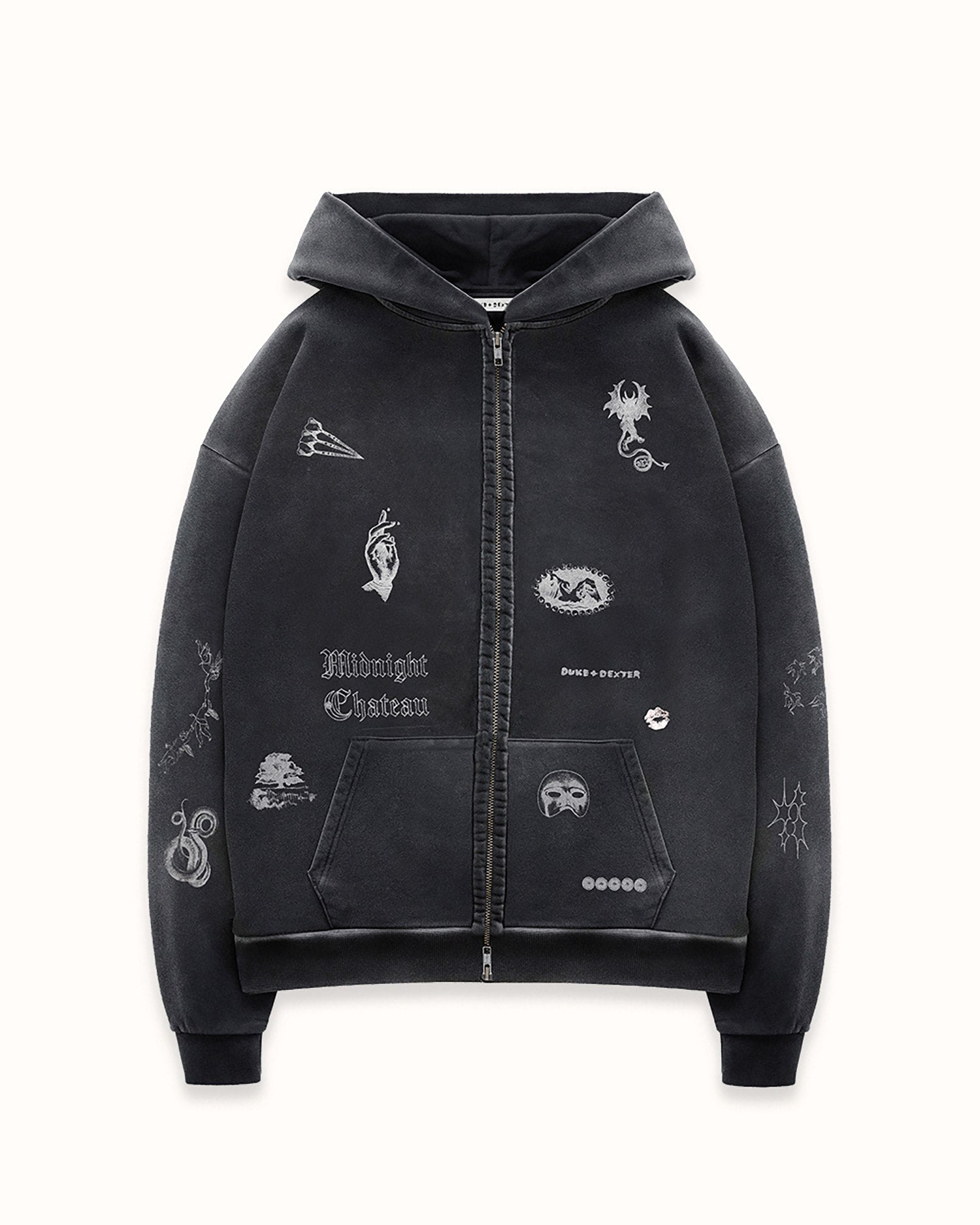 MC Washed Black Zip Hoodie | DUKE + DEXTER