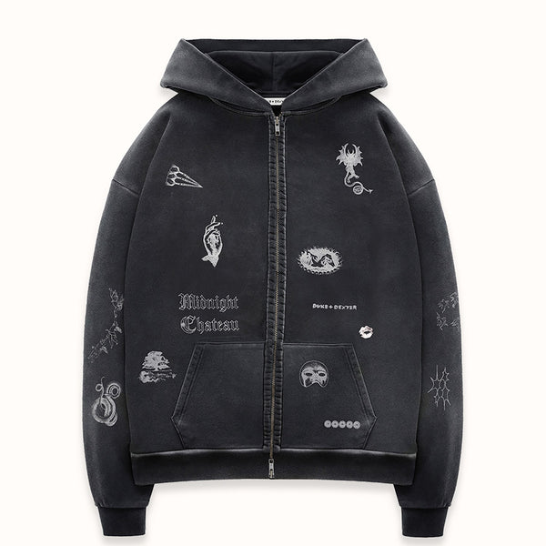 MC Sketch Washed Black Zip Hoodie