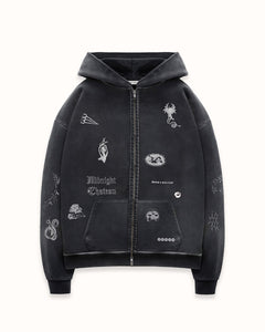 MC Sketch Washed Black Zip Hoodie