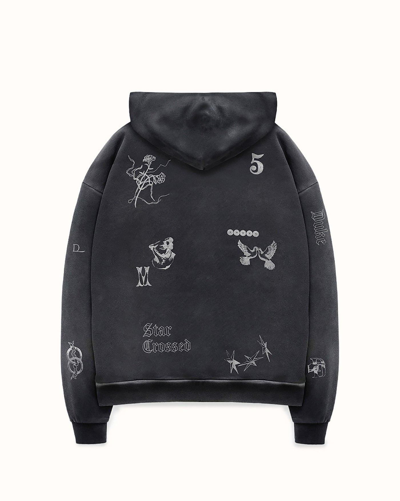 MC Sketch Washed Black Zip Hoodie | DUKE + DEXTER
