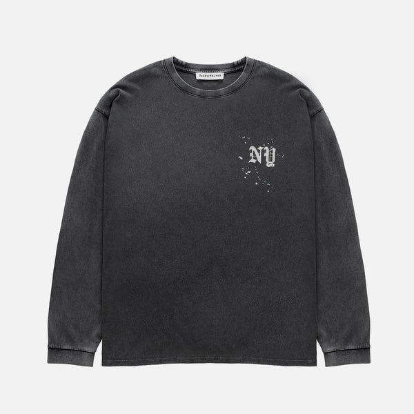 NY Paint Splatter Washed Grey Long Sleeve Top