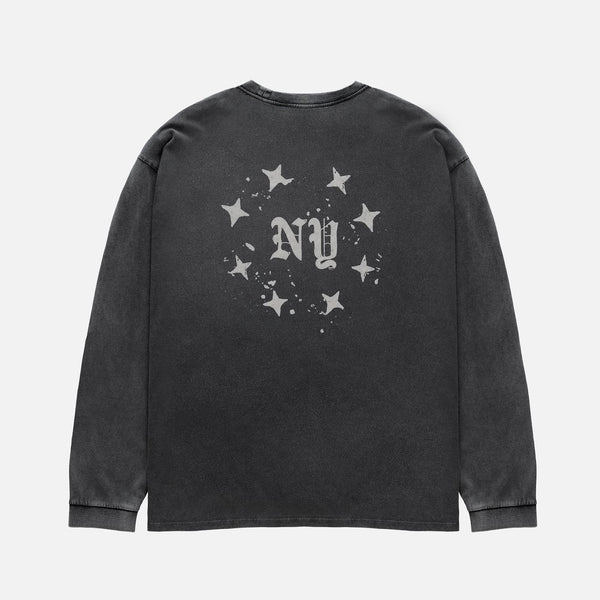 NY Paint Splatter Washed Grey Long Sleeve Top