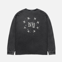 NY Paint Splatter Washed Grey Long Sleeve Top