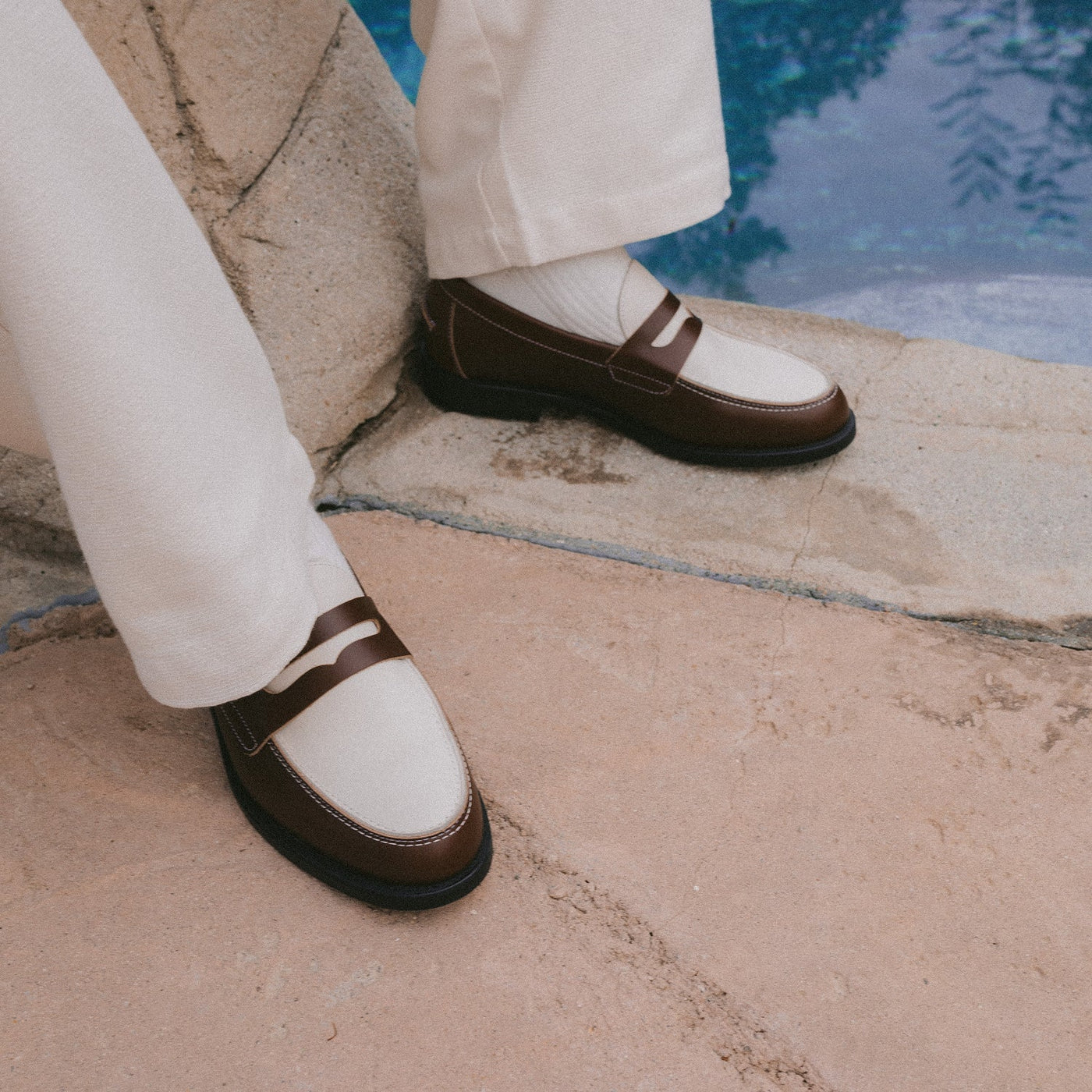 WILDE Chestnut Brown & White Leather Penny Loafer For Men