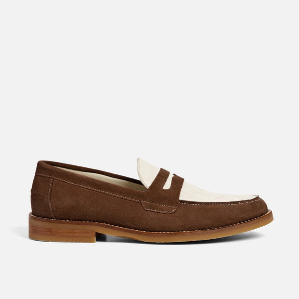 Wilde Chocolate + White Suede Penny Loafer - Men's