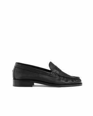 Ezra Black Tumbled Ruched Loafer - Women's