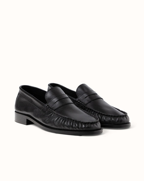 Ezra Black Tumbled Ruched Loafer - Men's