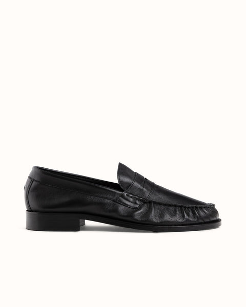 Ezra Black Tumbled Ruched Loafer - Men's