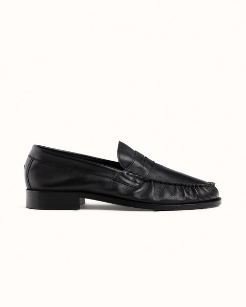 Ezra Black Tumbled Ruched Loafer - Men's