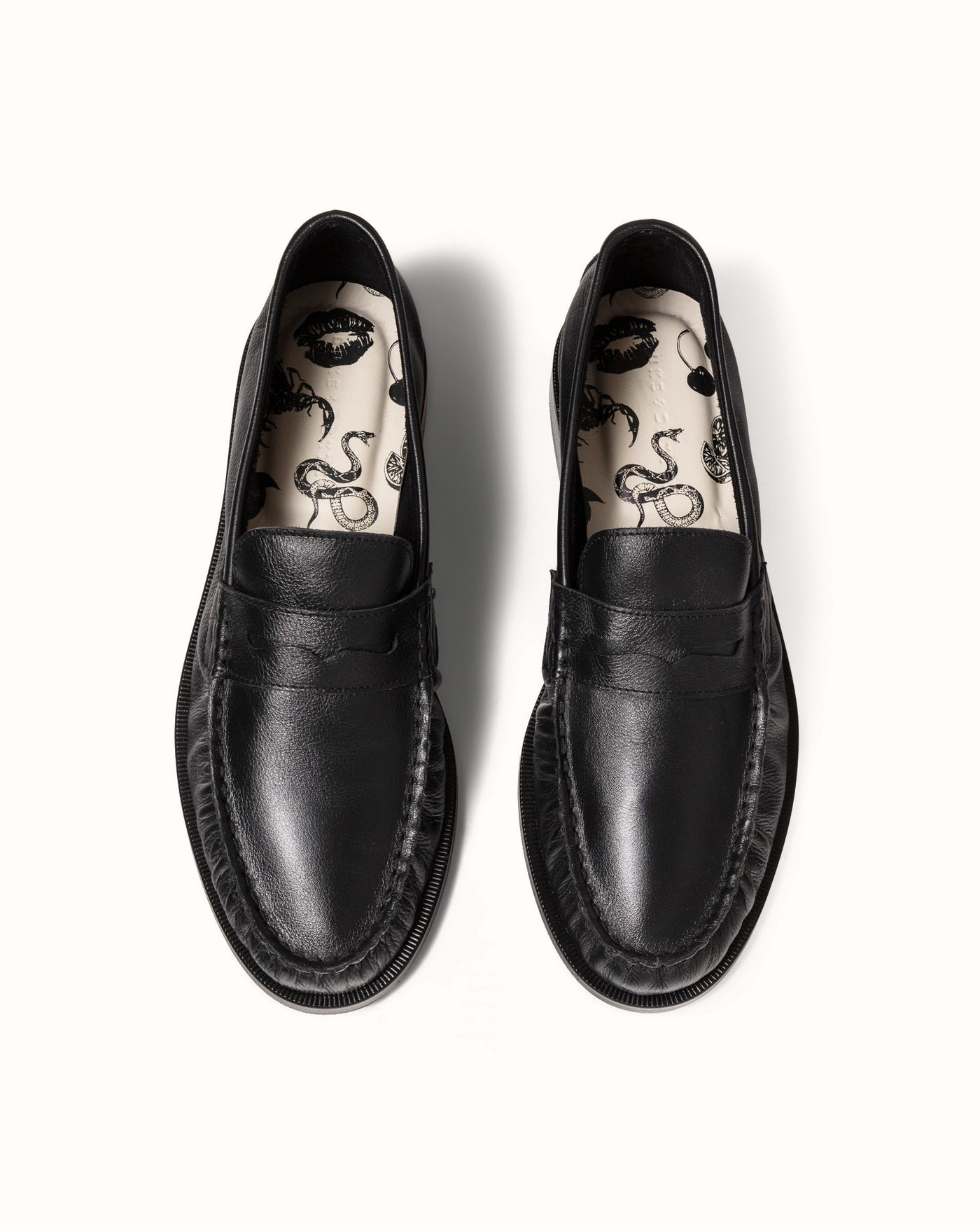 Ezra Black Tumbled Leather Pleated Ruched Loafer - Men's | DUKE +