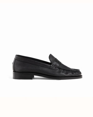 Ezra Black Tumbled Ruched Loafer - Women's