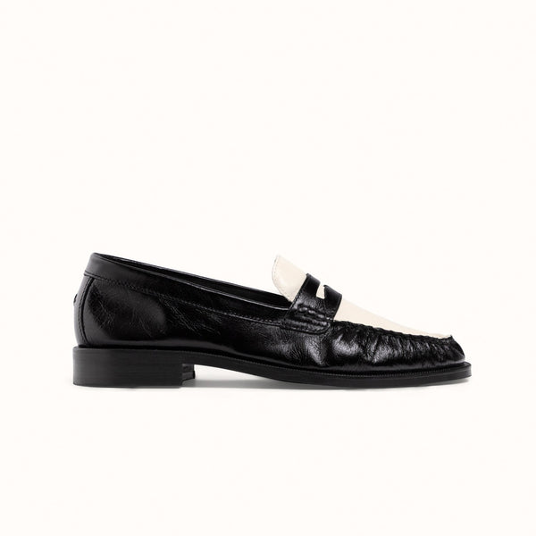 Ezra Black + White Ruched Loafer - Women's