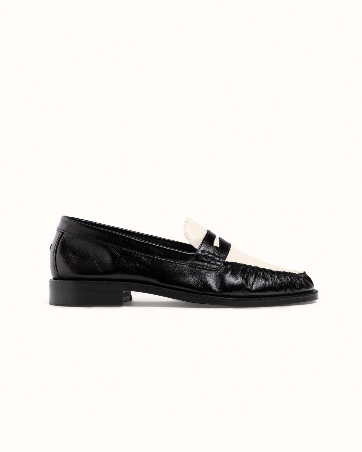 Ezra Black + White Ruched Loafer - Women's