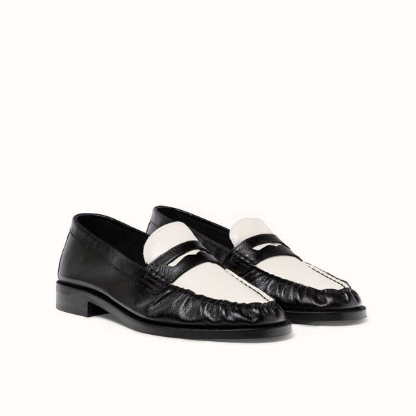 Ezra Black + White Ruched Loafer - Women's