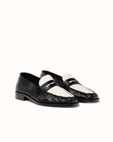 Ezra Black + White Ruched Loafer - Women's