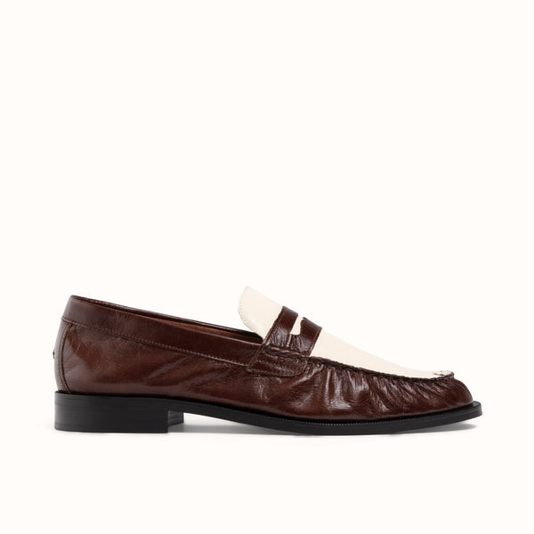 Ezra Chestnut + White Ruched Loafer - Men's