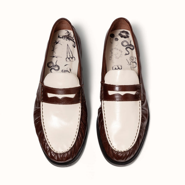 Ezra Chestnut + White Ruched Loafer - Men's