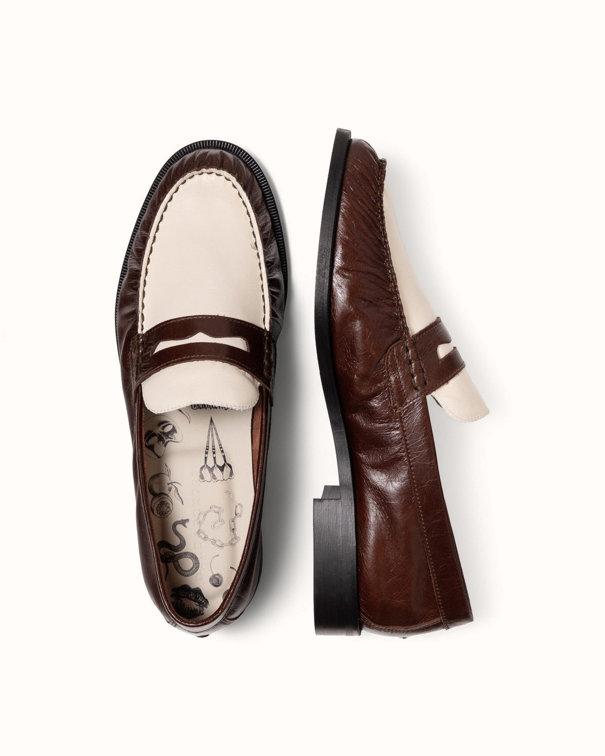 Ezra Chestnut + White Ruched Loafer - Men's