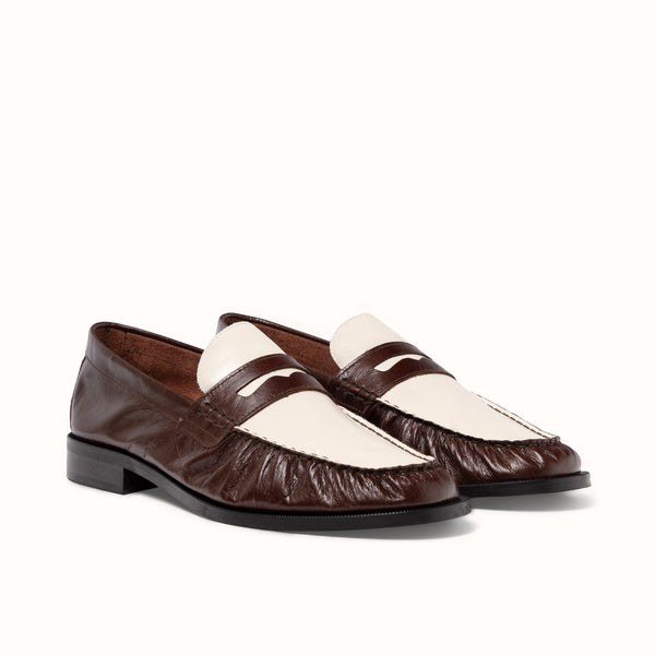 Ezra Chestnut + White Ruched Loafer - Men's