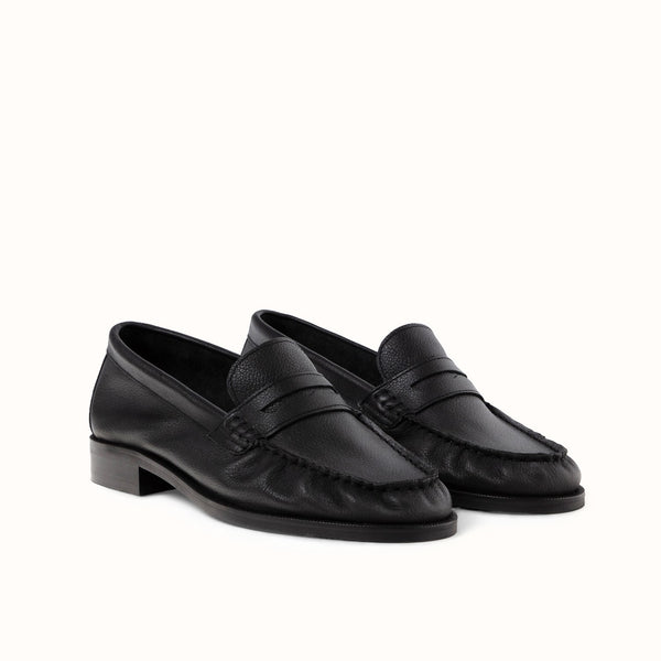 Ezra Black Tumbled Ruched Loafer - Women's