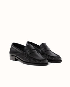 Ezra Black Tumbled Ruched Loafer - Women's