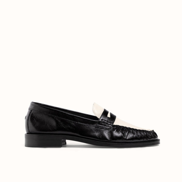 Ezra Black + White Ruched Loafer - Women's