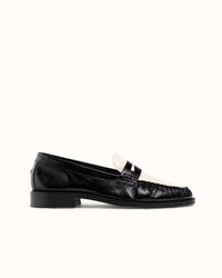 Ezra Black + White Ruched Loafer - Women's