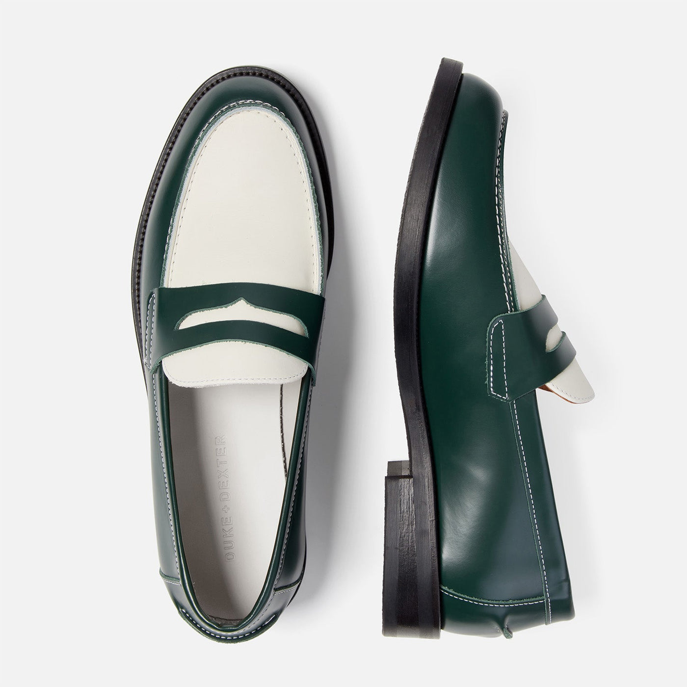 WILDE Forest Green White Leather Penny Loafer DUKE DEXTER