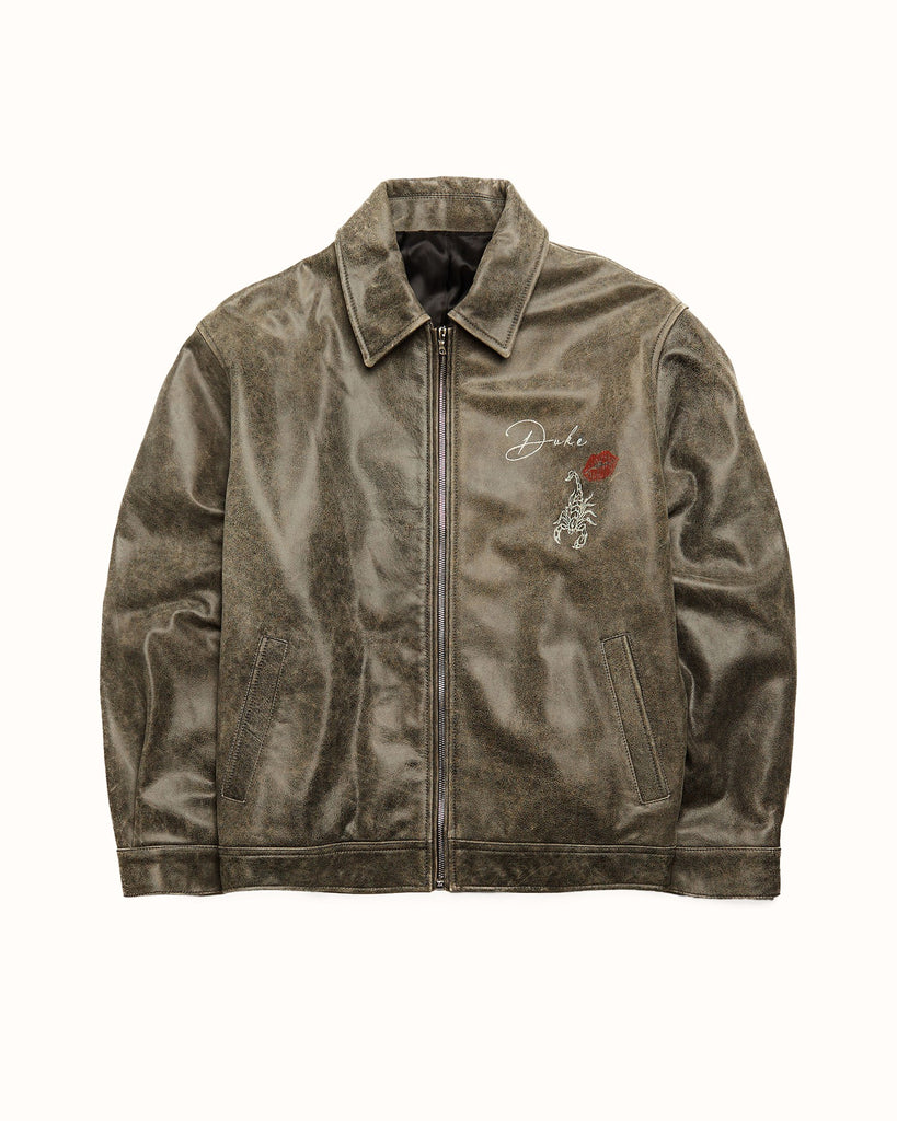 Hand-Painted Pin Up Hard To Get Washed Black Jacket | DUKE + DEXTER