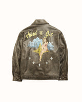 Hand-Painted Pin Up Hard To Get Washed Black Jacket