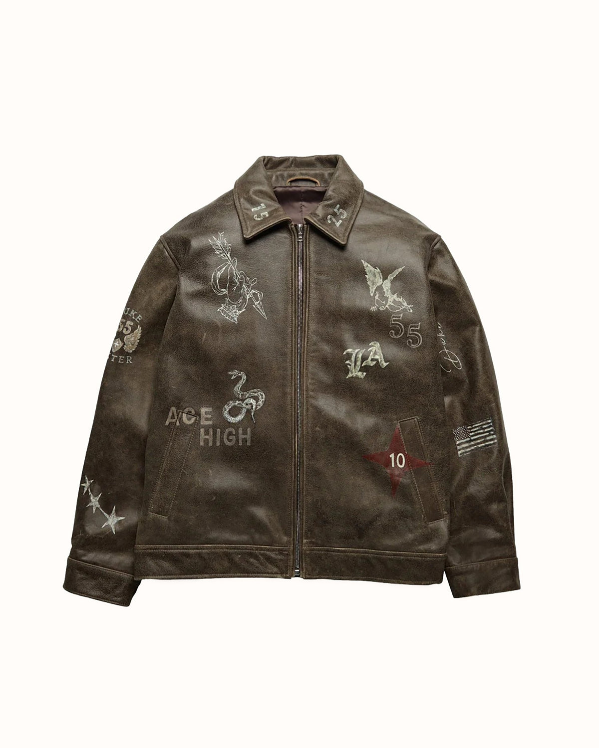 Hand-Painted Dark Brown Leather Jacket
