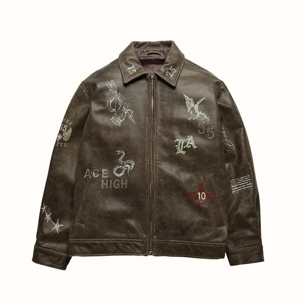 Hand-Painted Dark Brown Leather Jacket, view 5