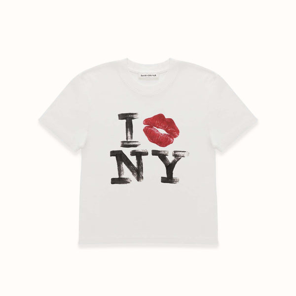 I Kiss NY Vintage White Baby Tee - Women's