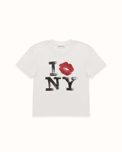 I Kiss NY Vintage White Baby Tee - Women's