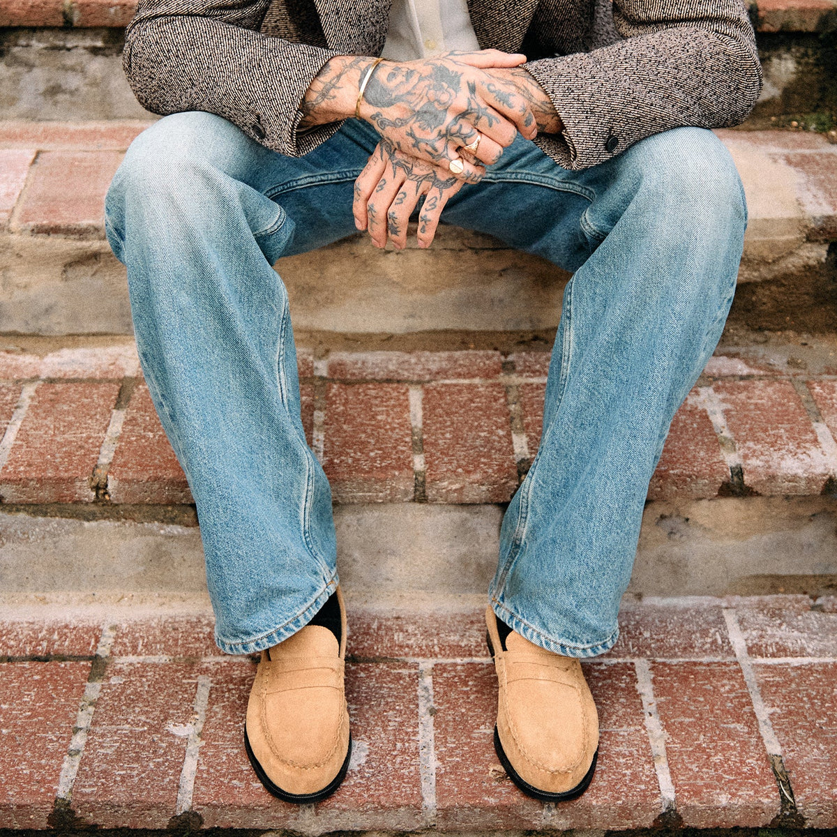 Ezra Tan Suede Ruched Loafer - Men's